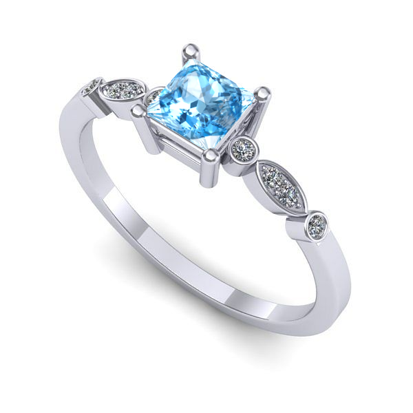 Inel din aur alb cu topaz blue