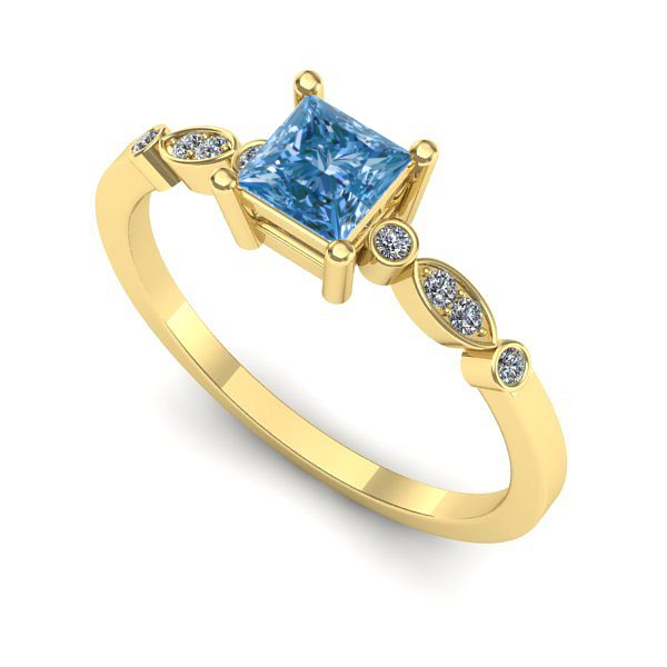 Inel de logodna din aur galben cu diamant de laborator albastru