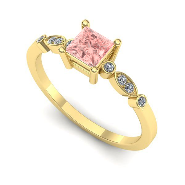 Inel logodna din aur galben cu diamant de laborator roz