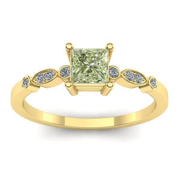 Inel cu diamant de laborator verde patrat