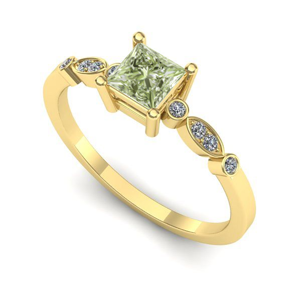 Inel de logodna din aur galben cu diamant de laborator verde