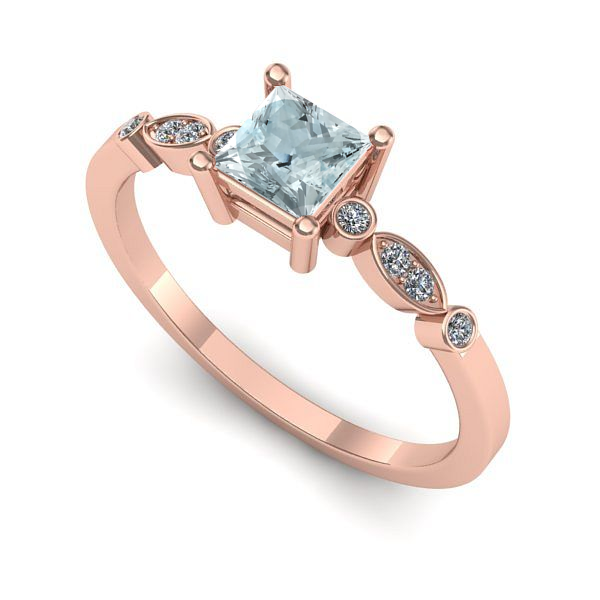 Inel din aur roz cu aquamarin