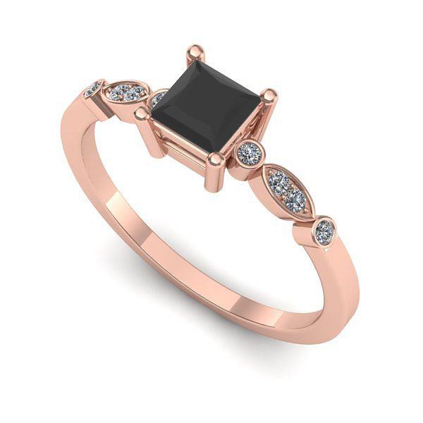 Inel de logodna din aur roz cu diamant negru