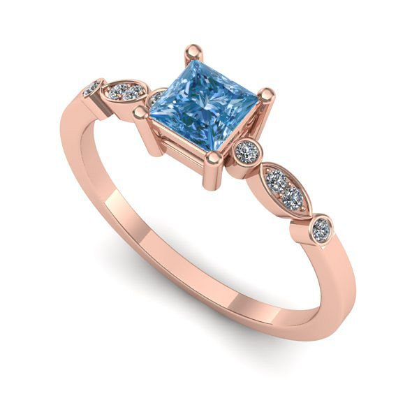 Inel logodna din aur roz cu diamant de laborator albastru