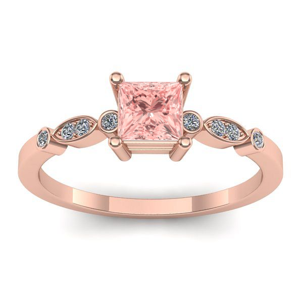 Inel cu diamant de laborator roz patrat