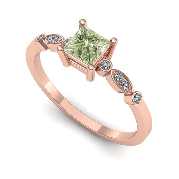 Inel de logodna din aur roz cu diamant de laborator verde