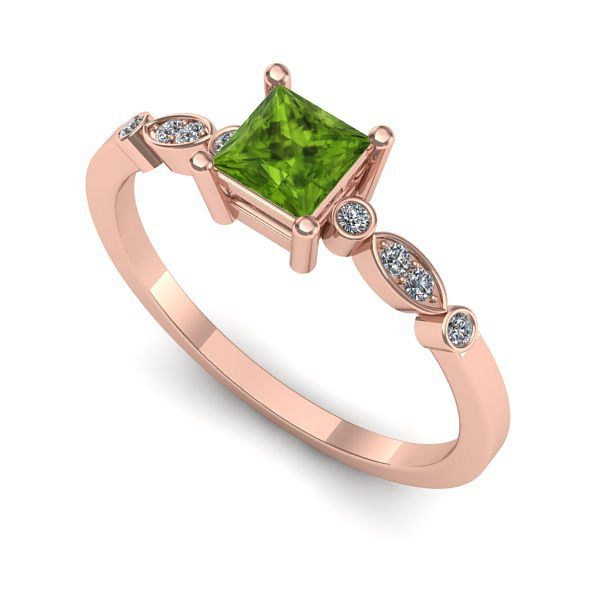 Inel de logodna din aur roz cu peridot