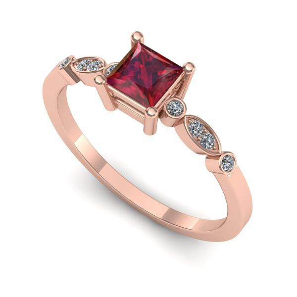 Inel din aur roz cu rubin