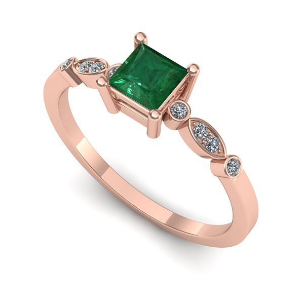 Inel de logodna din aur roz cu smarald