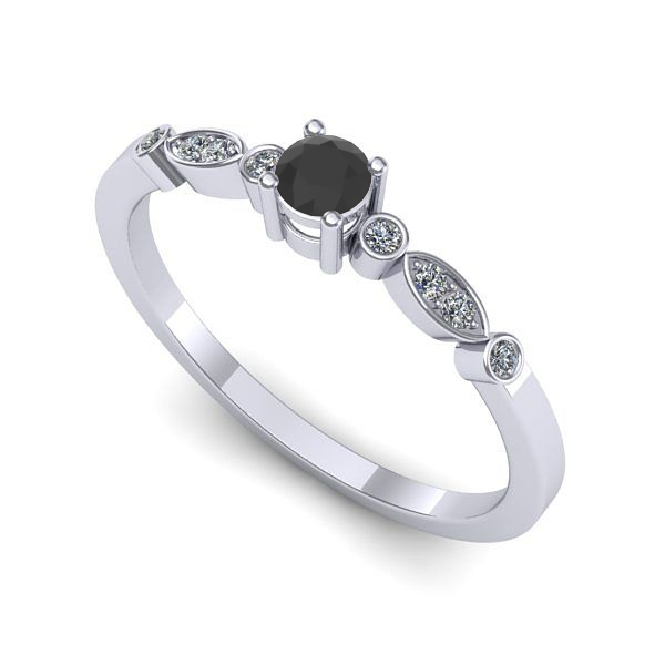 Inel din aur alb cu diamant negru