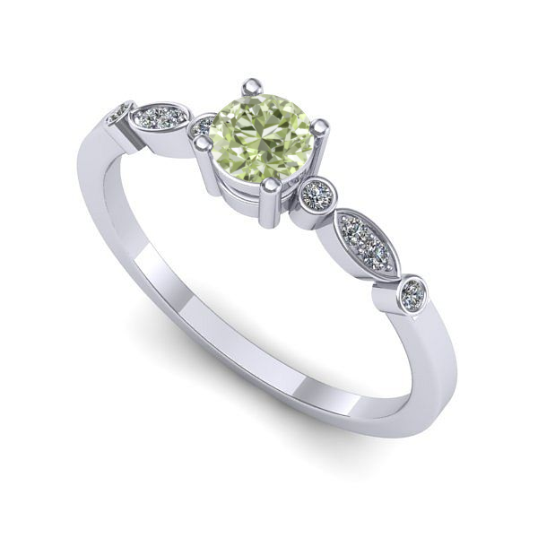 Inel logodna din aur alb cu diamant de laborator verde