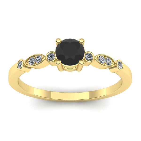 Inel cu diamant negru rotund