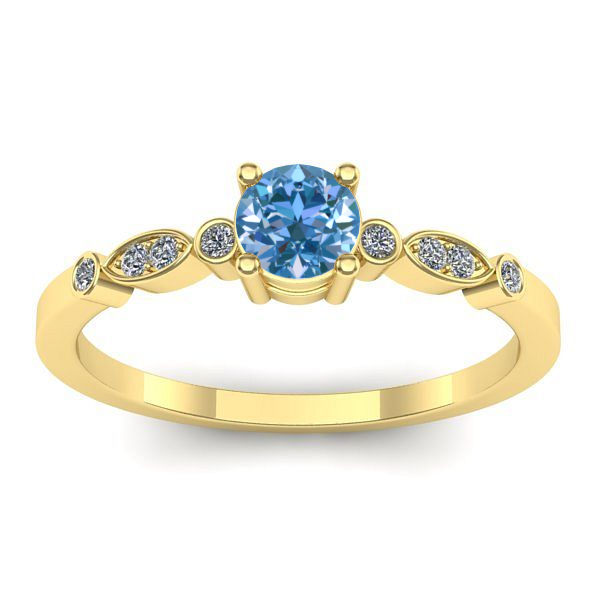 Inel cu diamant de laborator albastru rotund