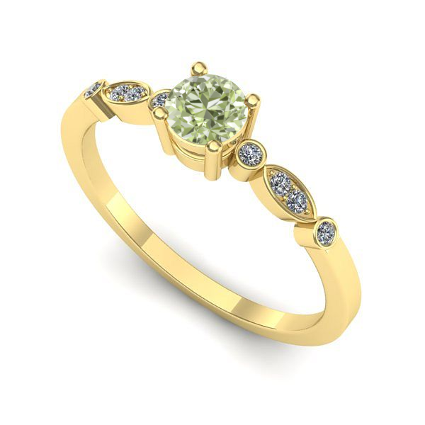 Inel de logodna din aur galben cu diamant de laborator verde