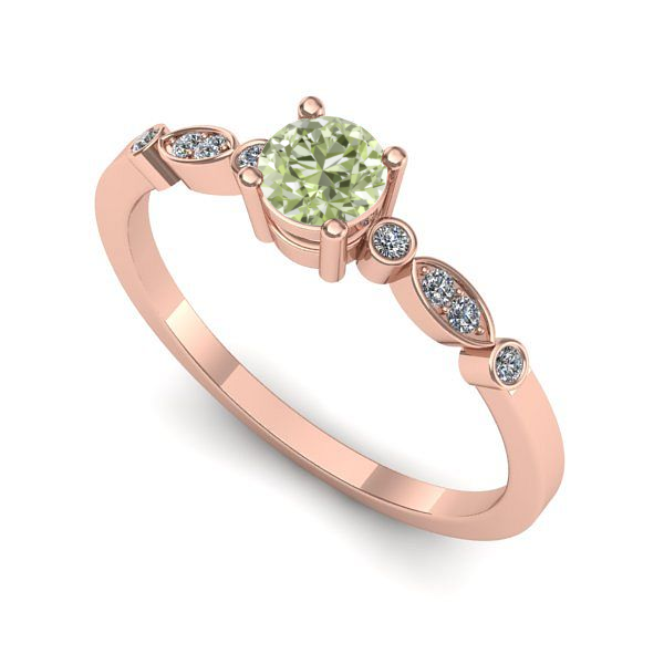 Inel din aur roz cu diamant de laborator verde
