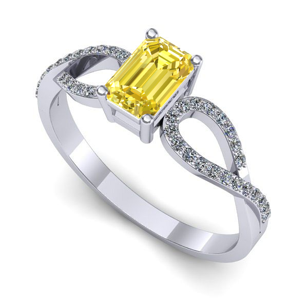 Inel de logodna din aur alb cu safir galben