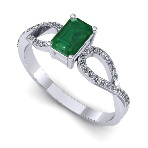 Inel de logodna din aur alb cu smarald