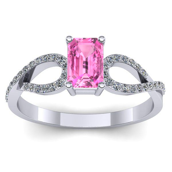 Inel logodna cu safir roz dreptunghiular