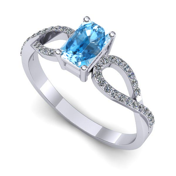 Inel logodna din aur alb cu topaz blue