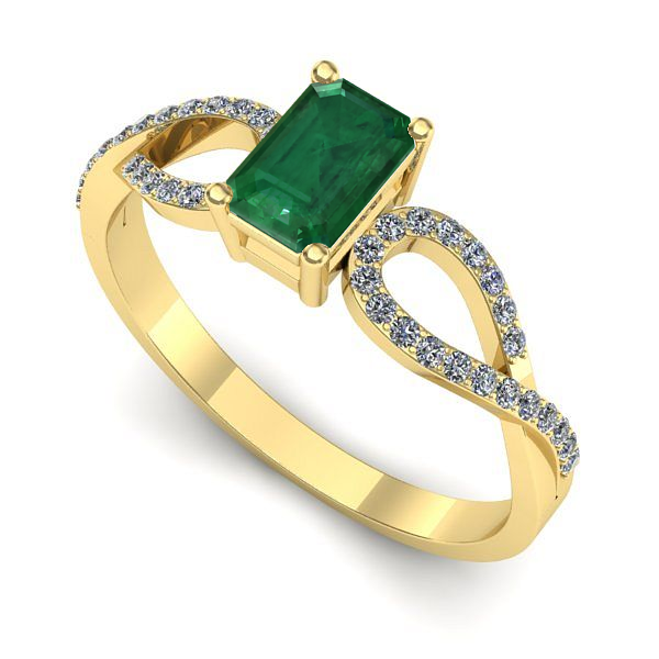 Inel logodna din aur galben cu smarald