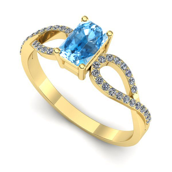Inel logodna din aur galben cu topaz blue