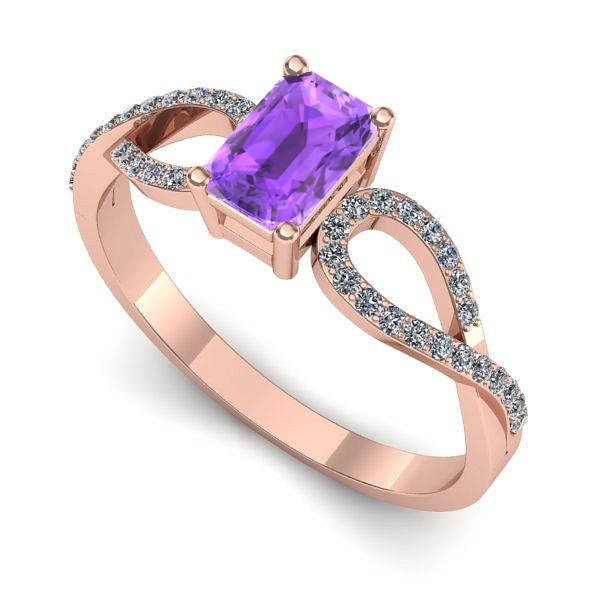 Inel de logodna din aur roz cu ametist