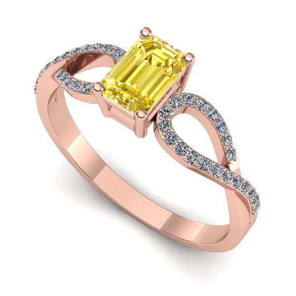 Inel de logodna din aur roz cu safir galben