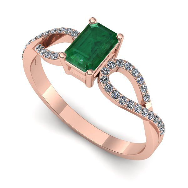 Inel de logodna din aur roz cu smarald
