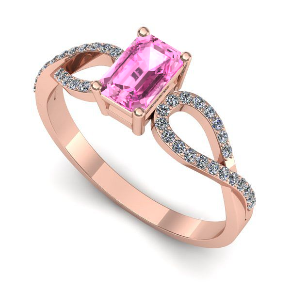 Inel de logodna din aur roz cu safir roz