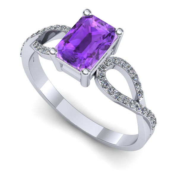 Inel logodna din aur alb cu ametist