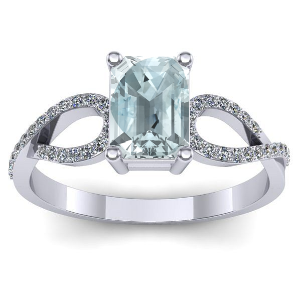 Inel de logodna cu aquamarin dreptunghiular