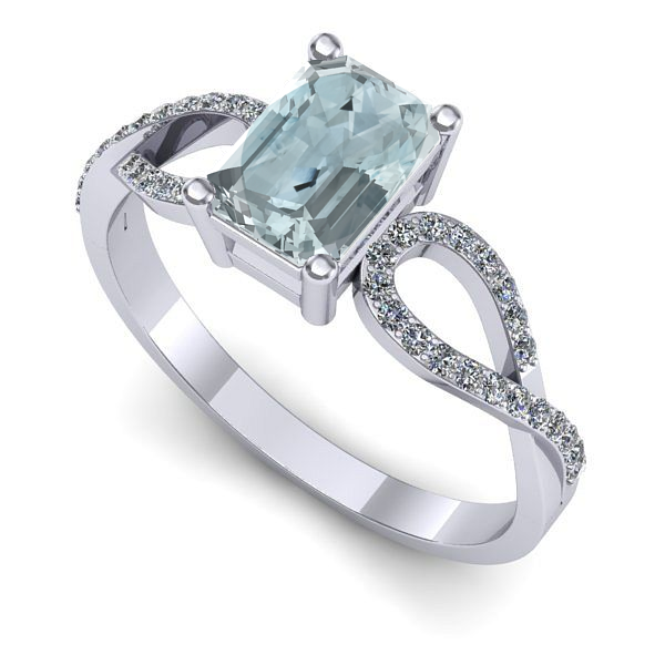 Inel logodna din aur alb cu aquamarin