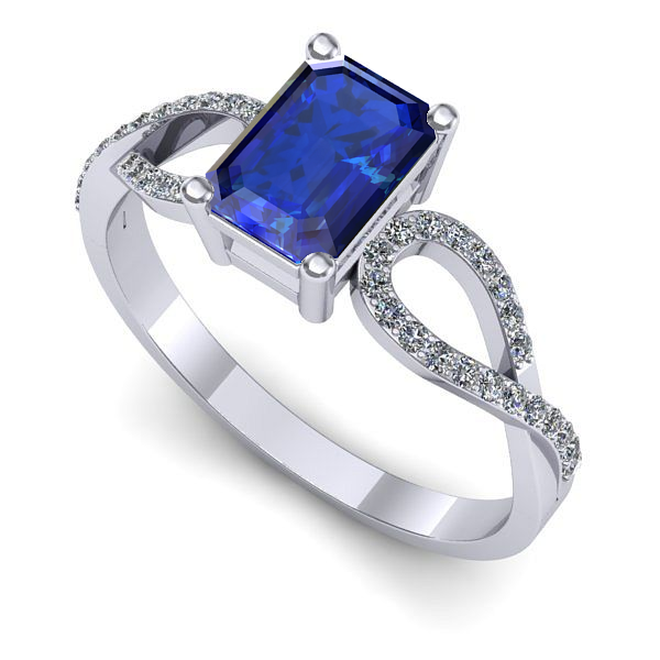 Inel logodna din aur alb cu safir