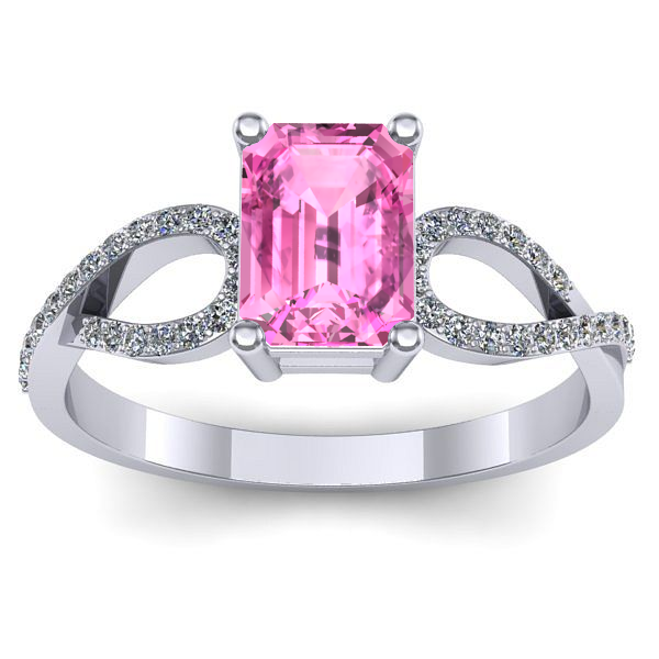 Inel logodna cu safir roz dreptunghiular