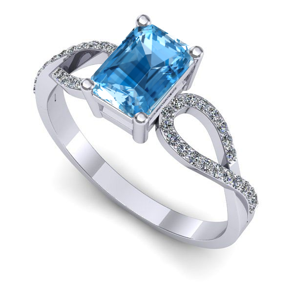 Inel logodna din aur alb cu topaz blue
