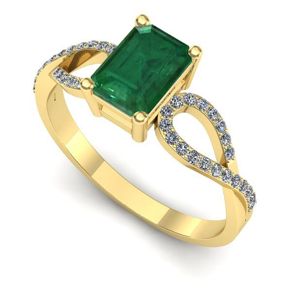 Inel logodna din aur galben cu smarald