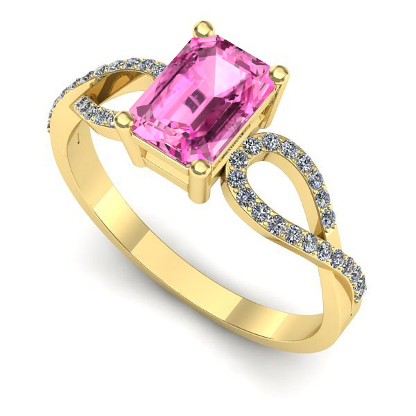 Inel logodna din aur galben cu safir roz