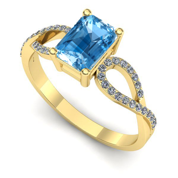 Inel logodna din aur galben cu topaz blue
