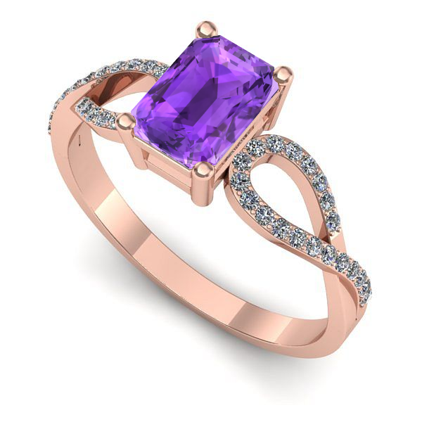 Inel de logodna din aur roz cu ametist