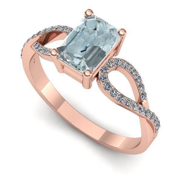 Inel logodna din aur roz cu aquamarin