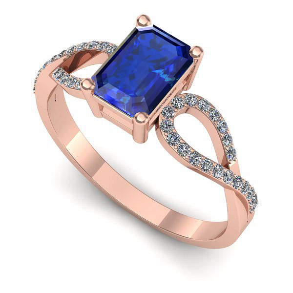 Inel de logodna din aur roz cu safir