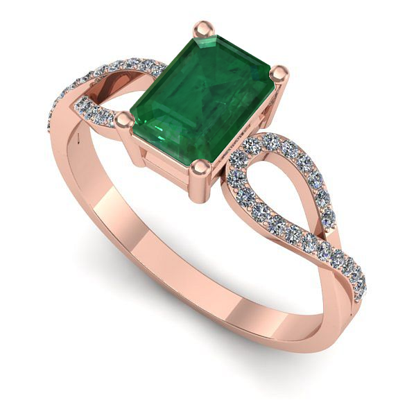 Inel din aur roz cu smarald