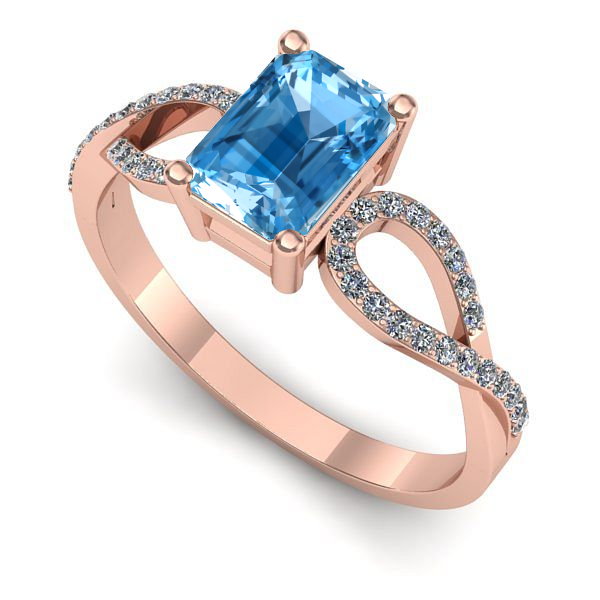 Inel logodna din aur roz cu topaz blue