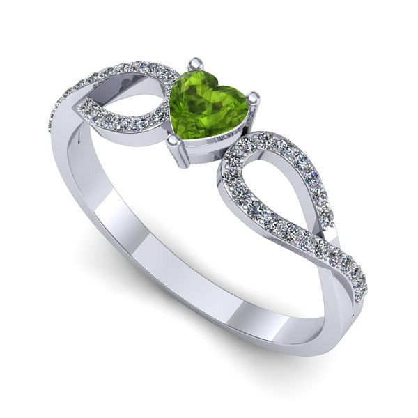 Inel logodna din aur alb cu peridot