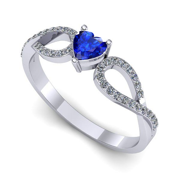 Inel logodna din aur alb cu safir