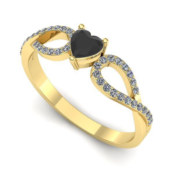 Inel logodna din aur galben cu diamant negru