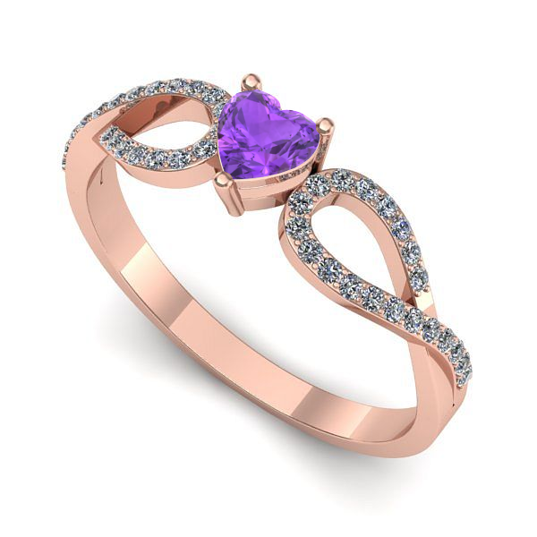 Inel din aur roz cu ametist