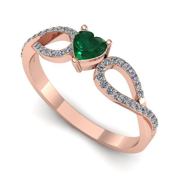 Inel de logodna din aur roz cu smarald