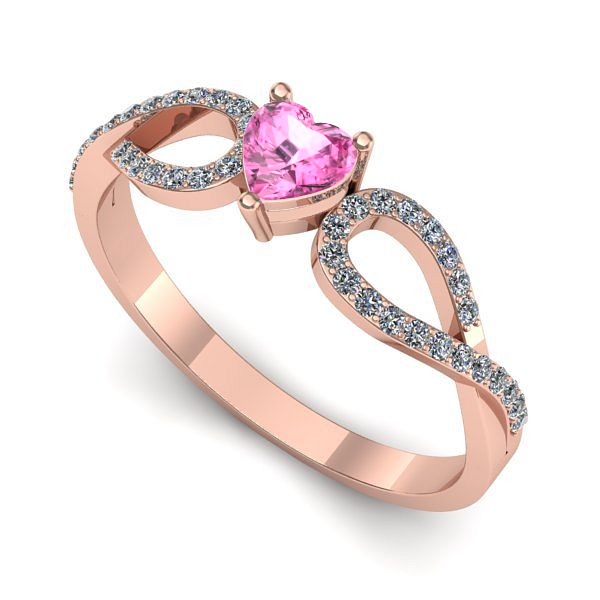 Inel de logodna din aur roz cu safir roz