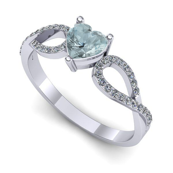 Inel logodna din aur alb cu aquamarin